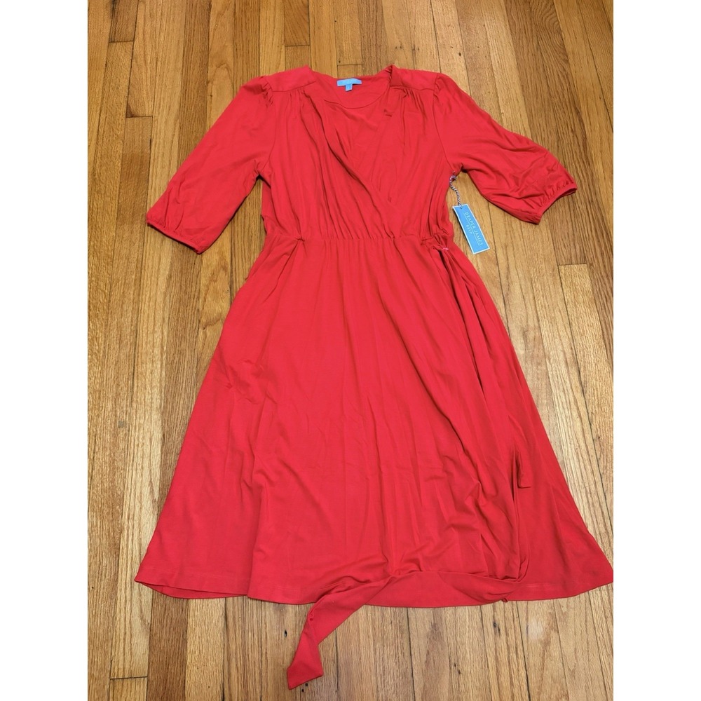 Draper James RSVP Women's Sz L Red V-Neck Belted Pocket Midi Dress NWT